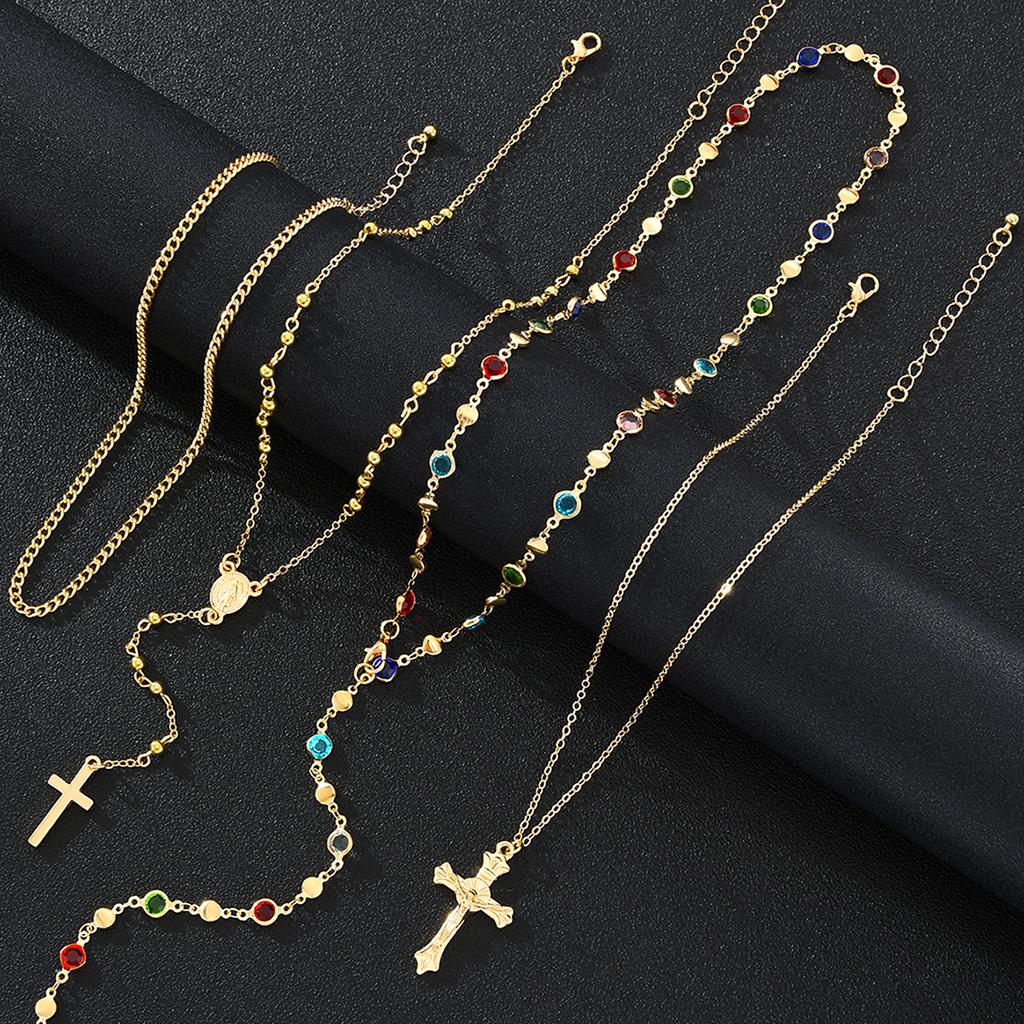 Colorful Cross Multi Layer Necklace Shiny Fashion Jewelry For Women Men Elegant High Quality Accessory