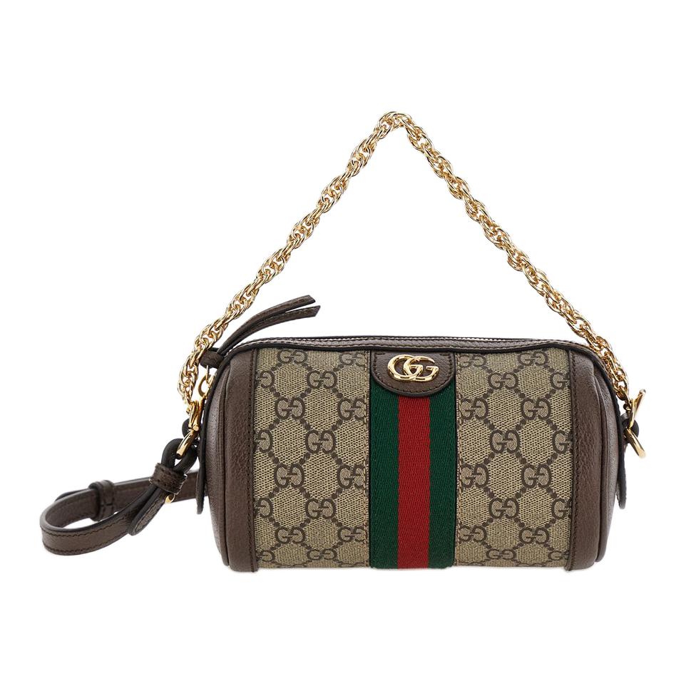 Gucci Ophidia Removable Chain Shoulder Strap Zipper Closure Crossbody Bag Canvas And Leather Trim Mini Women Handbags Beige Ebony 795208-96IWG-8745