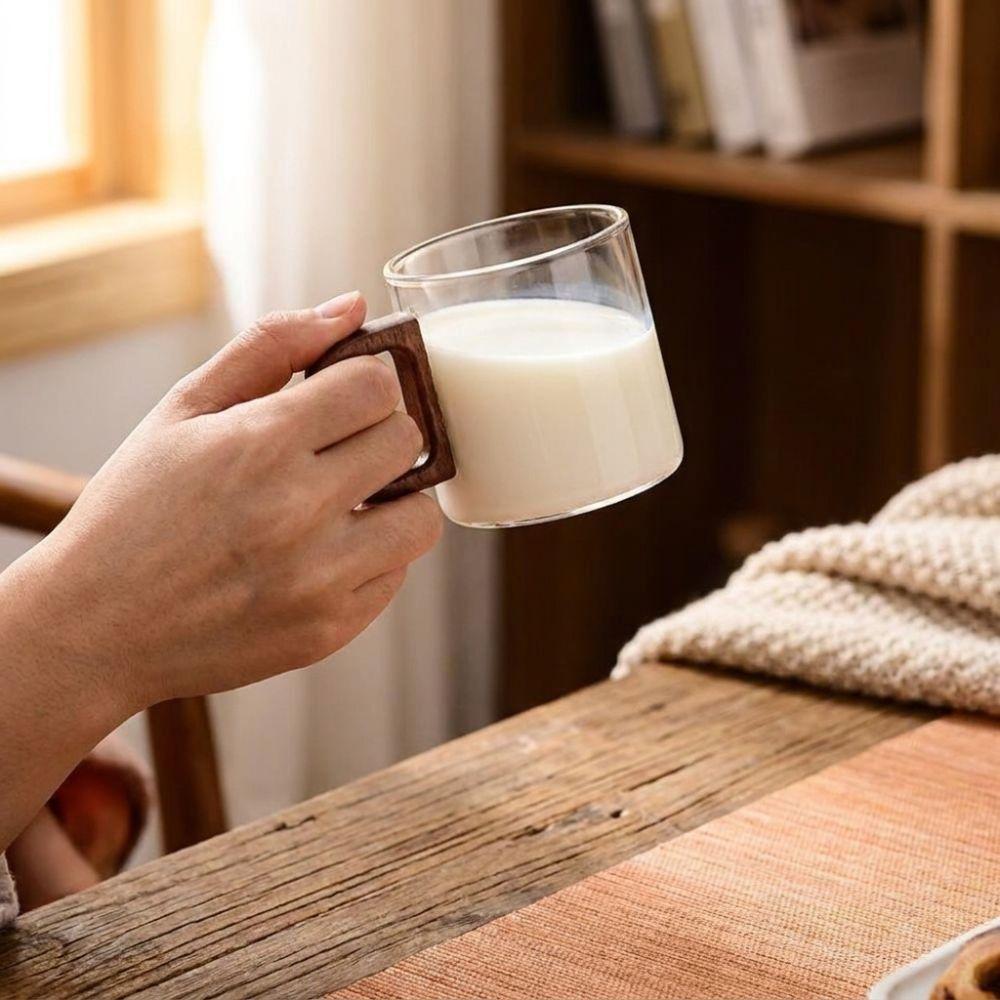 Walnut Handle Heat-resistant Glass Cup Glass Breakfast Milk Cup Espresso Cup Coffee Mug Household