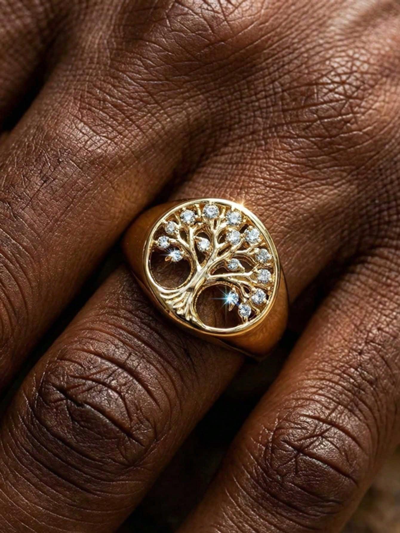 

Shinny Cubic Zircon Tree of Life Hollow Ring 14K Yellow Gold For Women Party Birthdays Jewelry Gift 6 жёлтый