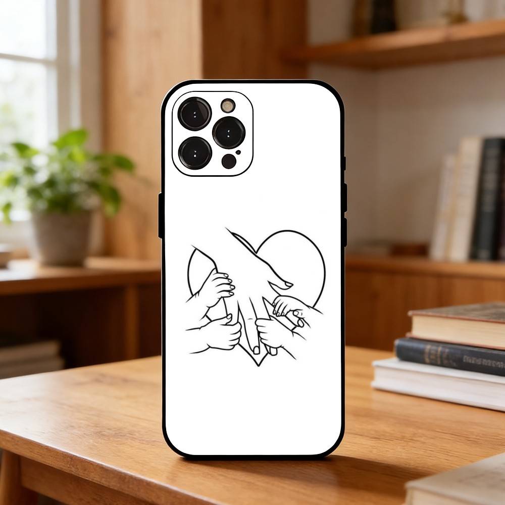 M-Mom Daughter Son Dad Hold H-Hands Phone Case For iPhone17 16 15 14 13 12 11 Pro Max Plus,5G Soft Black Case