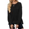 Damen Herbst und Winter Neu Einfarbig Gerippt Rundhals Langarm Lockeres Sweatshirt Top