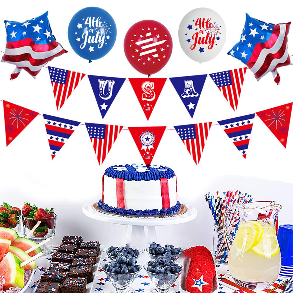 22 Pcs Patriotic Red Blue White Party Decoration Set Patriotic Banner Flags Balloons for 4th of July