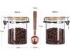 KKC Coffee Bean Storage Jar, 250g Coffee Beans, Powder, Sugar, Tea, Snow Peak Glass Canister, Airtight Storage Container, 800ml, Set of 2 + 1 Spoon