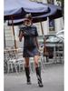 New European & American Style Women's Casual Denim Short Dress with Color-Blocked Lapel & Short Sleeves