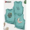 Dog Lover Paw Print Combination Gift Printed Pattern Round Neck3Pack of Sleeveless Vests for Women In Spring, Summer, and Autumn