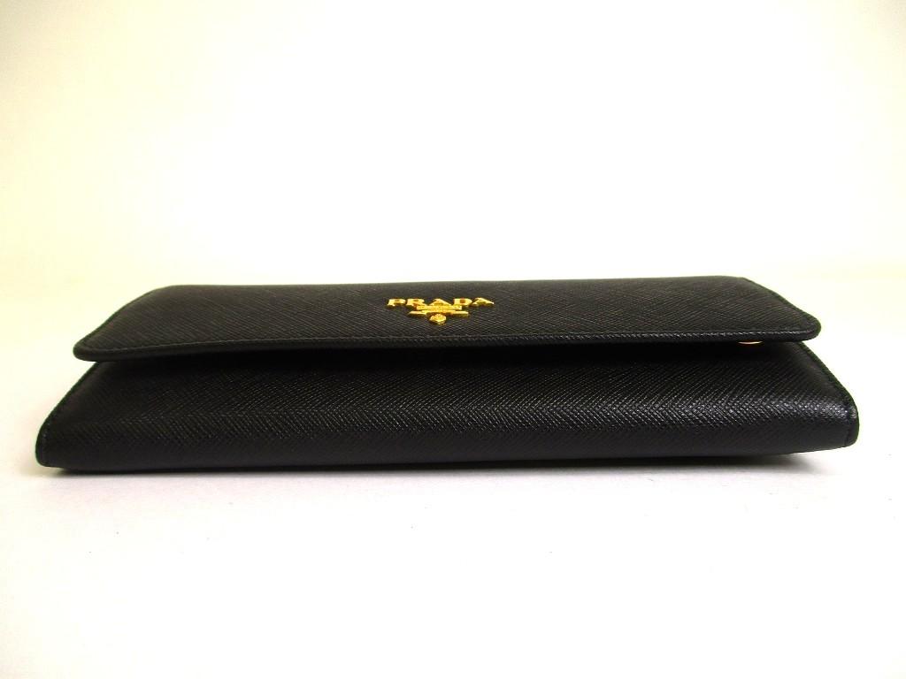 Authentic PRADA Saffiano Black Hibiscus Leather Bifold Long Flap Wallet #a886  Refurbished