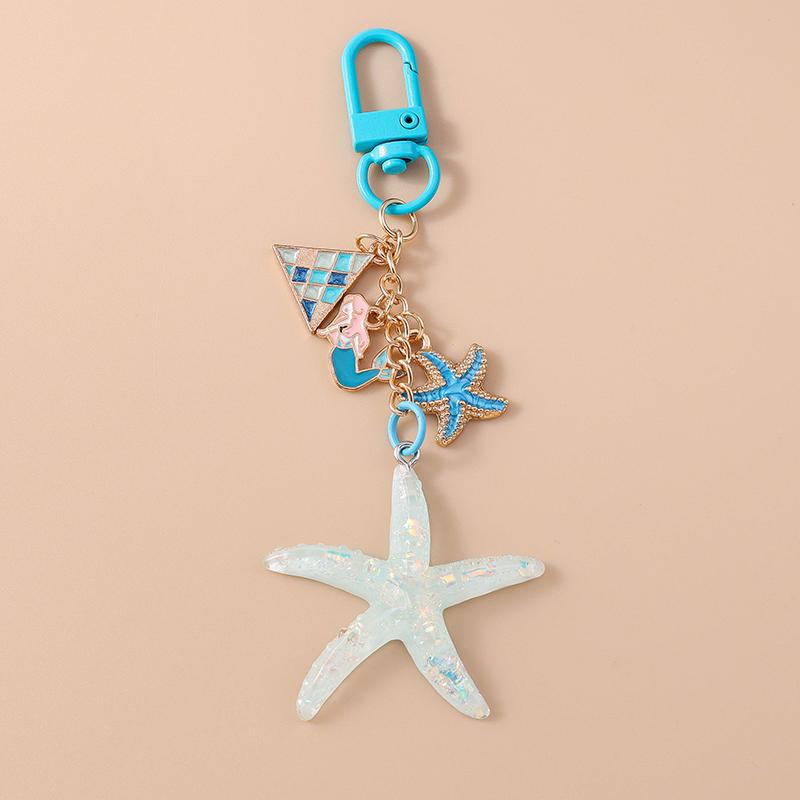 Pretty Mermaid Starfish Shell Keychain Marine Life Key Ring Women Girls Handbag Pendants DIY Jewelry Gifts