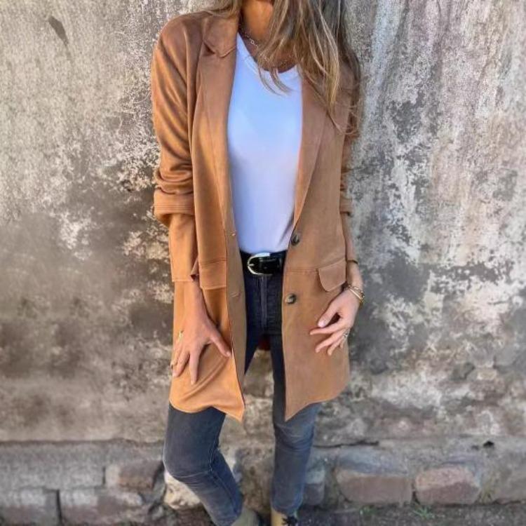 Warm Lady Winter Coat Mid Length Single Breasted Turn Down Collar Long Sleeves Pure Color Fake Pocket Outerwear Jacket Overcoat
