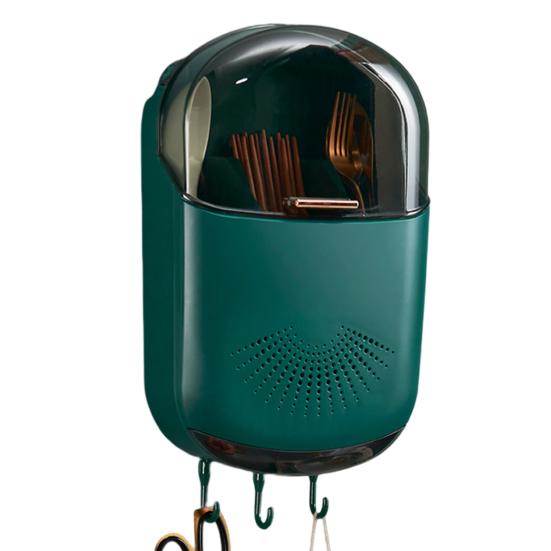 

Держатель для палочек для еды Настенный контейнер для вилок и ложек со сливным поддоном Прочный несущий держатель столовых приборов Товары для дома зелёный