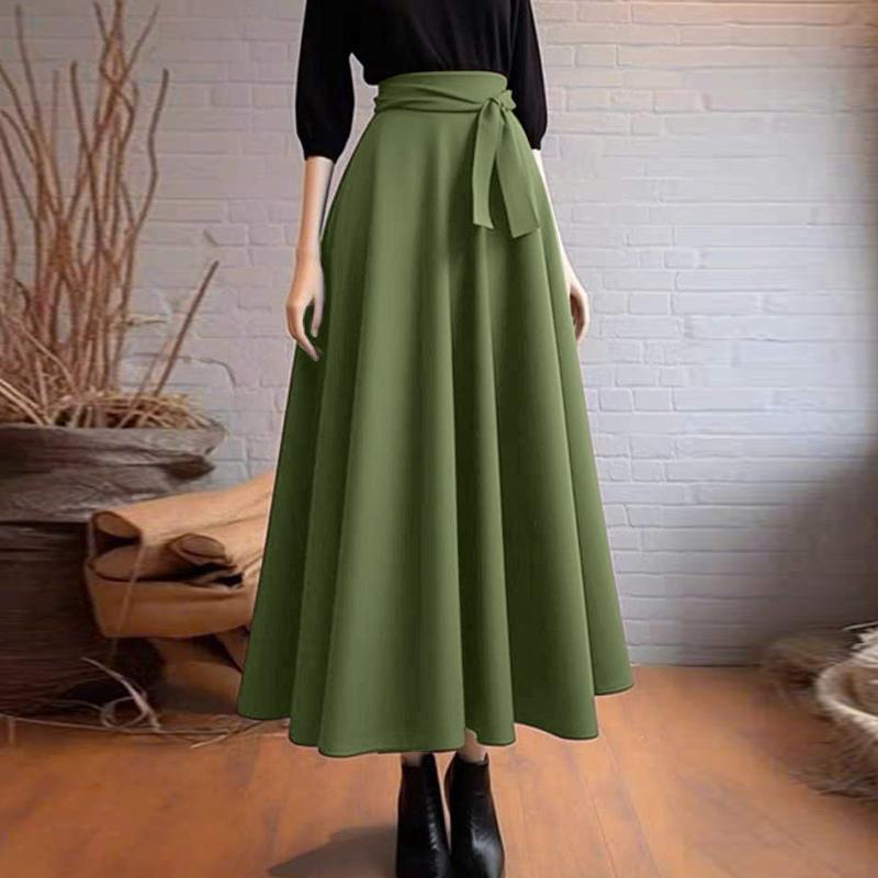 

ZANZEA Женские повседневные однотонные свободные длинные юбки А-силуэта S зелёный