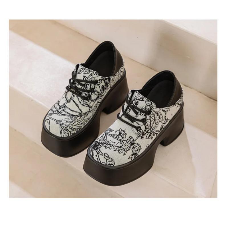 Fujin 11cm Denim Print Cloth Platform Wedge Shoes Chunky Sneaker Comfy High Brand Spring Autumn Casual Synthetic Leather Shoes