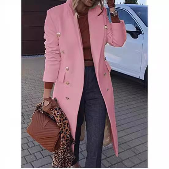 European Size Women's Multi-Button Woolen Overcoat - Autumn/Winter Collection