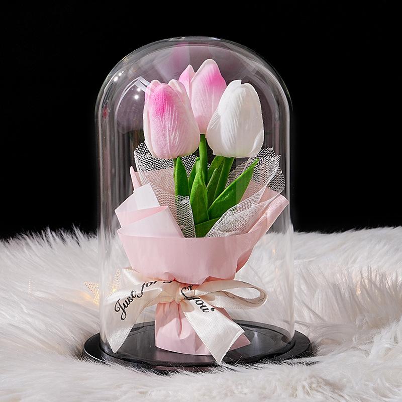 Tulip Glass Cover Flower Lamp Practical Birthday Gift Ornament Decorative Gift Teachers' Day Valentine's Day Eternal Flower Lamp