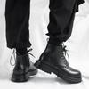 Black Thick Soled Men's Boots Fashionable and Trendy Men's Style Outdoor Street Motorcycle Daily Office Party Adult Shoes Hot