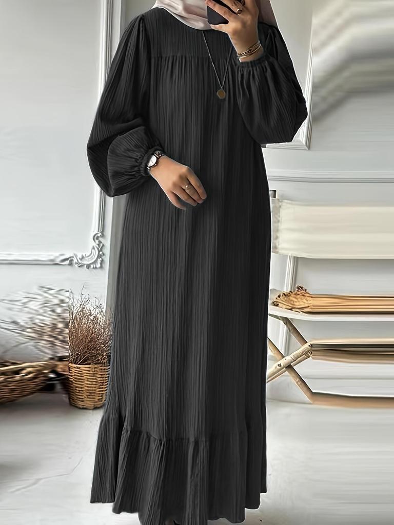 2024 Women's Long-Sleeve Vintage Ruffle Hem Dress - Spring/Autumn Fashion