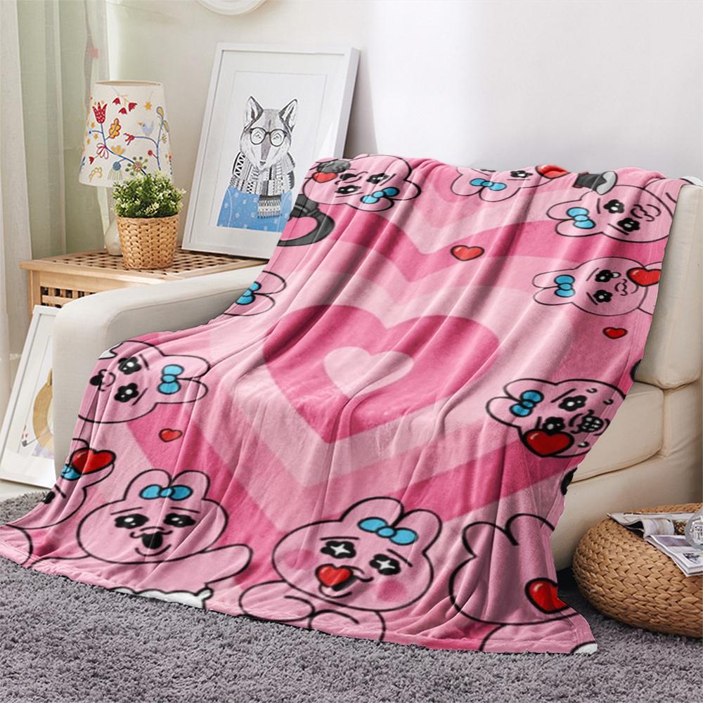 1PC Opanchu Usagi Print Flannel Blanket, High quality Comfortable for All Seasons, Home Decor, Warmth and Comfort, Perfect for Christmas Gifts104