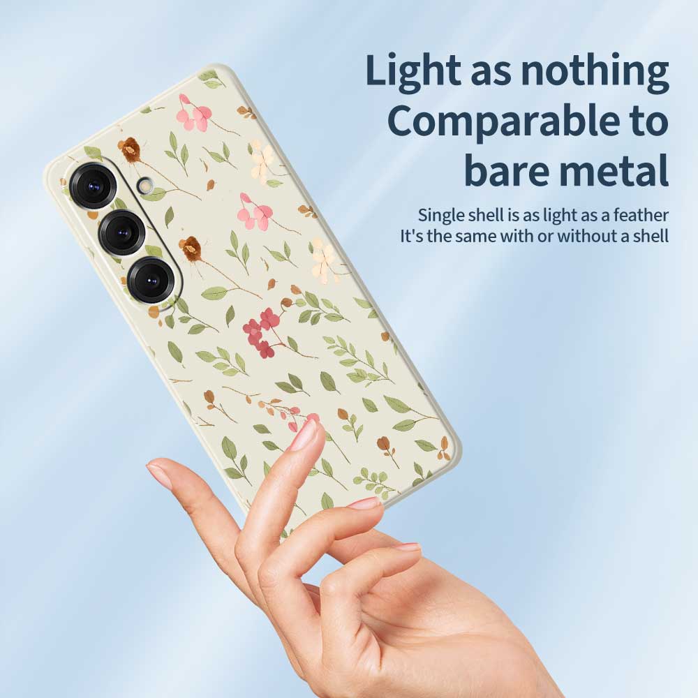 For Samsung Galaxy S25 Case Small Flower Leaves Pattern Printing Straight Edge TPU Phone Back Cover