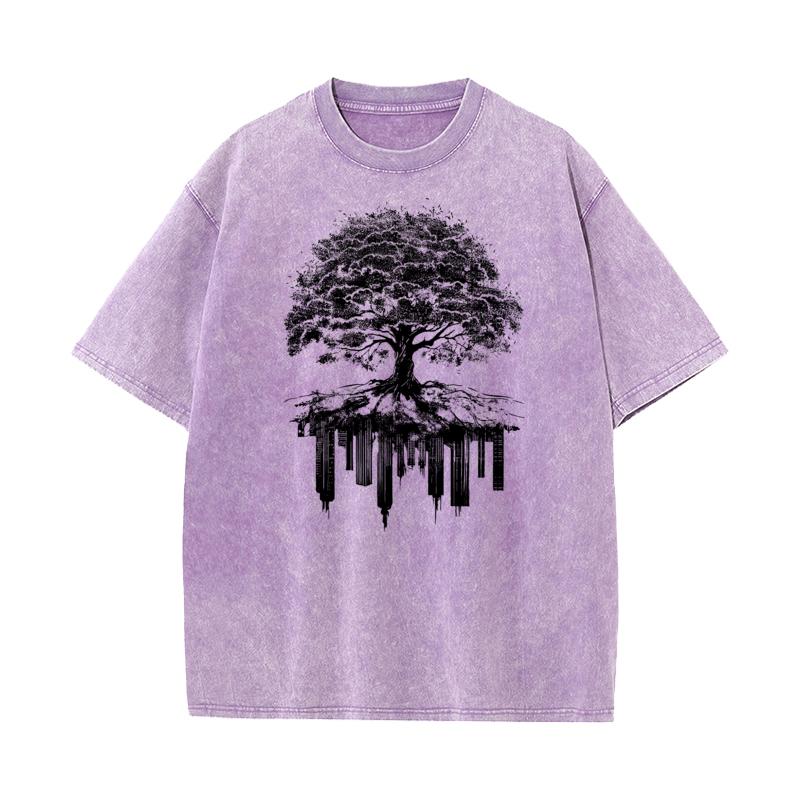 

Tree And Urbanization Printed VALENTINE DAY Cotton Round Collar Tees Funny Washed Tee Shirt Classic Washed Retro T Shirts S