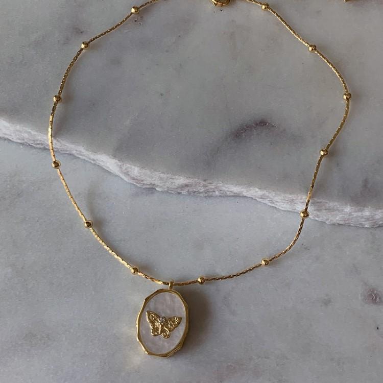 Damen Schmuckbänder Schmetterling Muschel Album Bilderrahmen Vintage zu öffnende Halskette