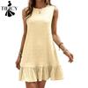 TIFICY Women's Fashion Summer Spring Solid Color Print Sleeveless O-Neck Loose Waistlinet Casual Dresses1