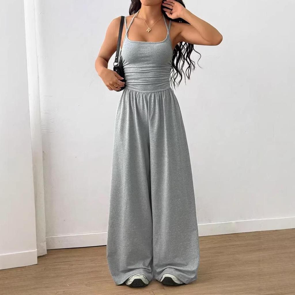 European & American Style Women's Casual Camisole Jumpsuit - Summer Wide Leg Loose Fit