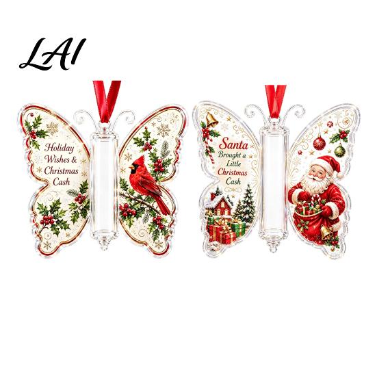 Praktische Bargeldumschlag-Alternative 2 Stück Acryl Schmetterling Geldhalter Hängende Ornamente Dekorative Anhänger für Weihnachts-Feiertags-Ausstellungsbaum