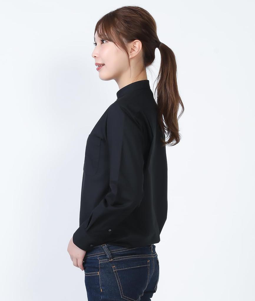 Seven Uniform GH7021-9 Black, Size Small, Long Sleeve Stand Collar Shirt, Oxford Cloth, Restaurant Uniform