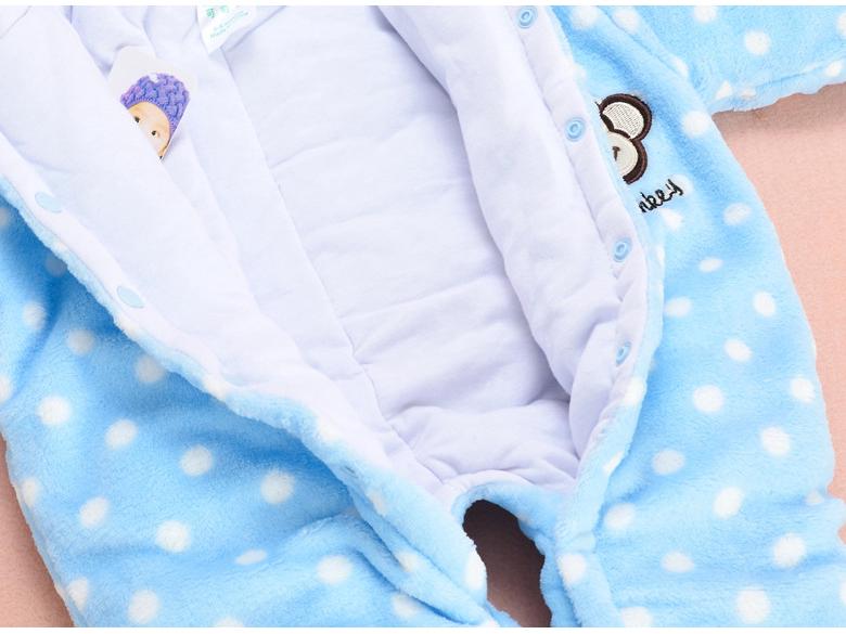 Polka Dot Bear Footed Baby Romper - Coral Fleece Crawling Suit for Autumn and Winter