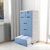 6-Drawer Modular Storage Cabinet – PP Plastic Dresser with Wheels & Locks – White/Blue – 50 X 35 X 102 Cm