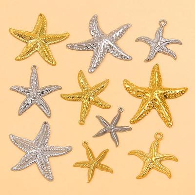 Two-Tone 304 Stainless Steel Starfish Pendant Charm with Gold Electroplating