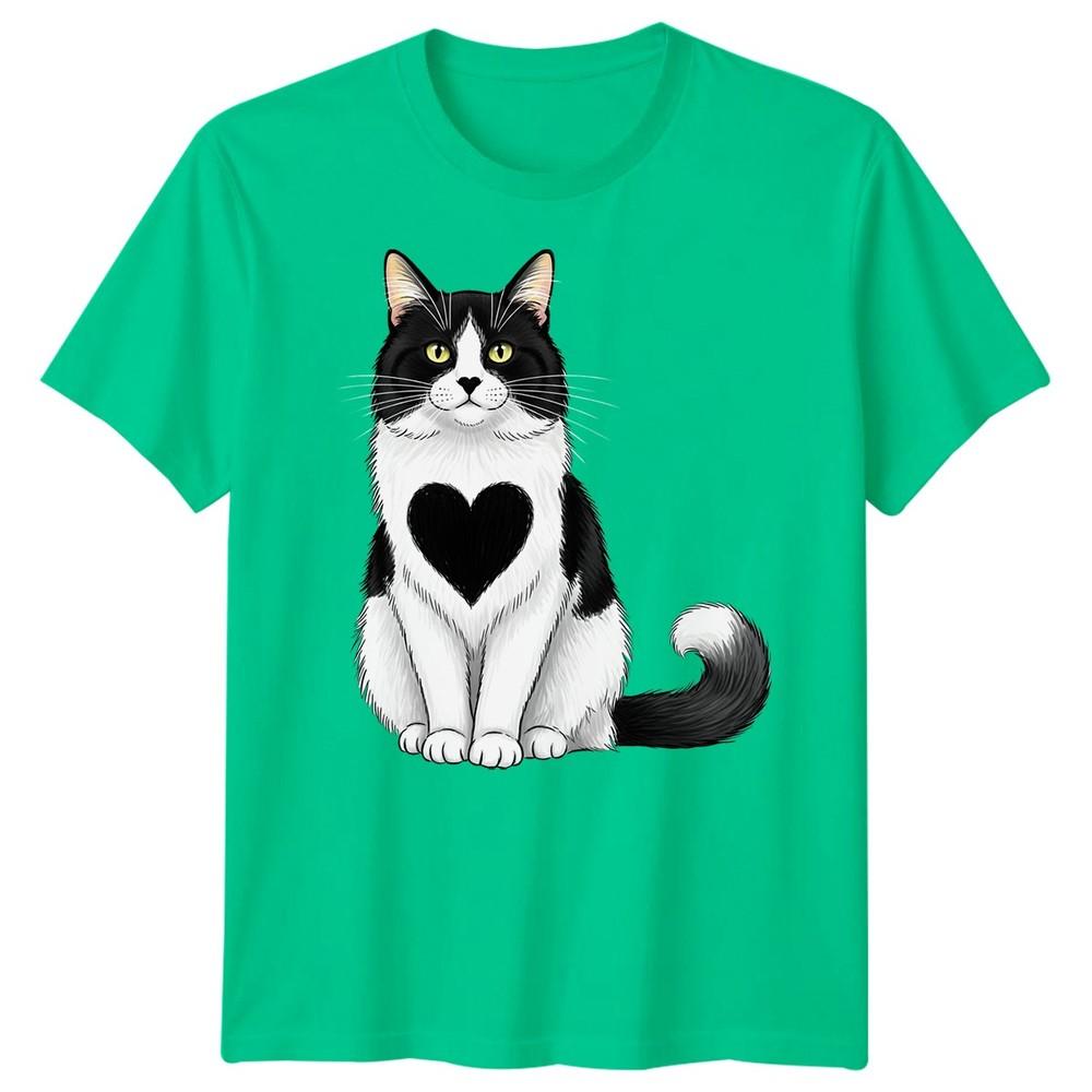Black White Cat Heart Feline Animals Unisexs TShirt Unisexs Tee Graphic Tee S