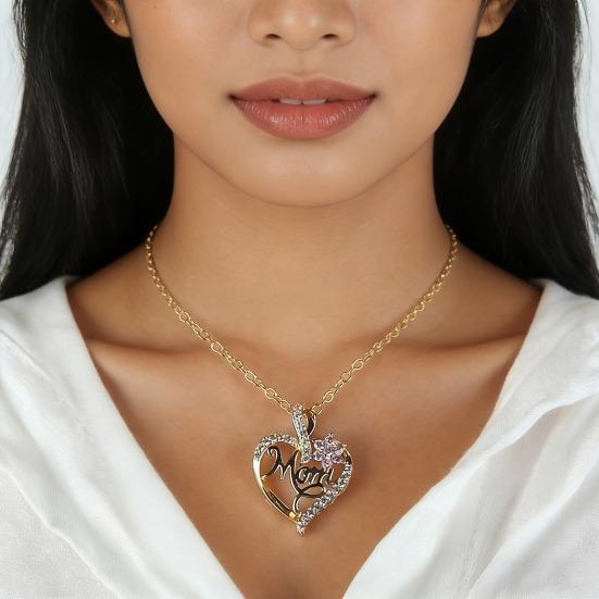Heart Pendant Rhinestone Love Heart Charm Flower Necklace Mom Necklace Women Necklace Mother's Day Birthday Gift