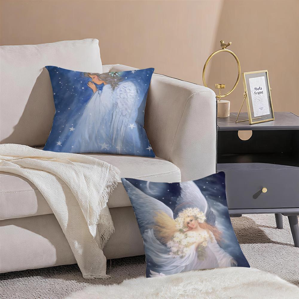 Warm Simple Daily Elegant Angel Cushion Cover Linen Pillowcase Soft for Sofa Bed Home Room Decor