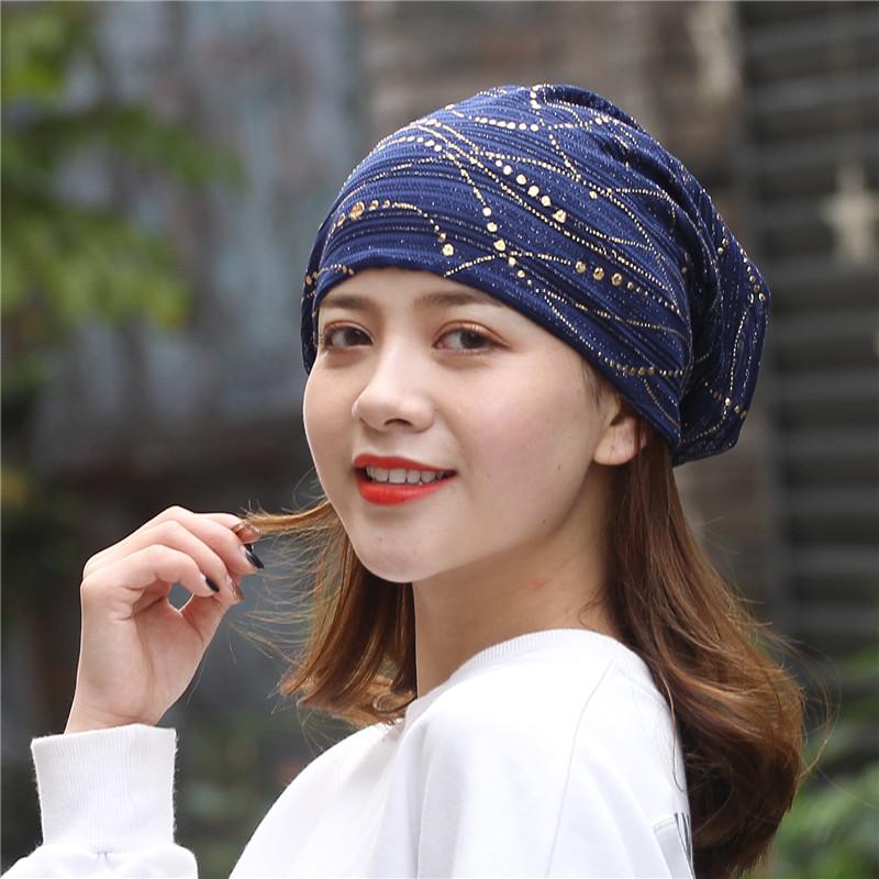 Women Summer Lace Rhinestone Breathable Sunscreen Sun Hat Female Spring Autumn Windproof Warm Confinement Cap Headscarf W54