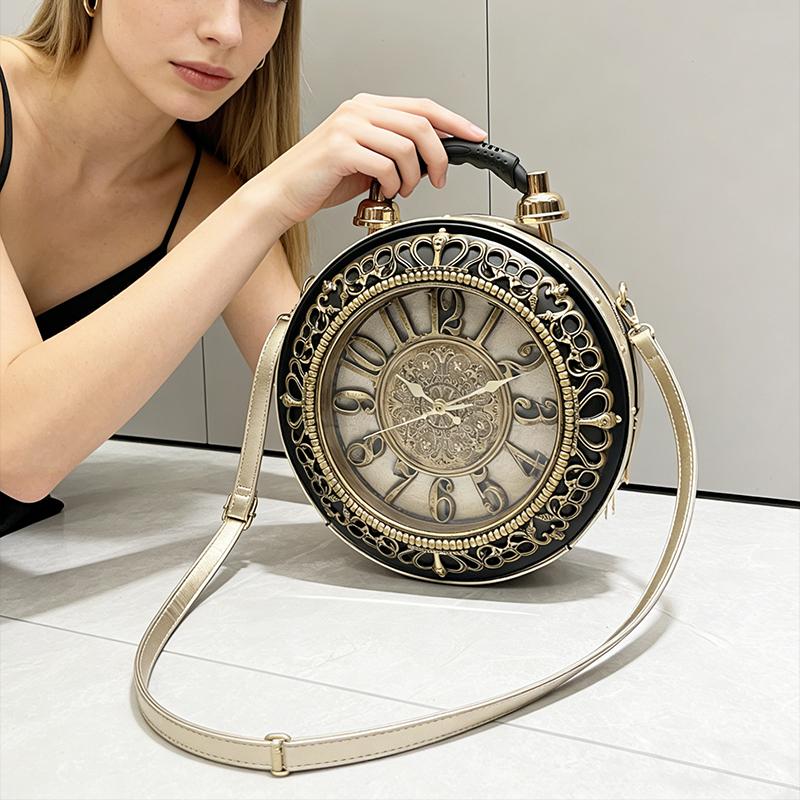 Women's Luxury Handbag, Funny Clock-shaped Bag Round Bag European American Style Crossbody Bag Classic Retro Shoulder Bag