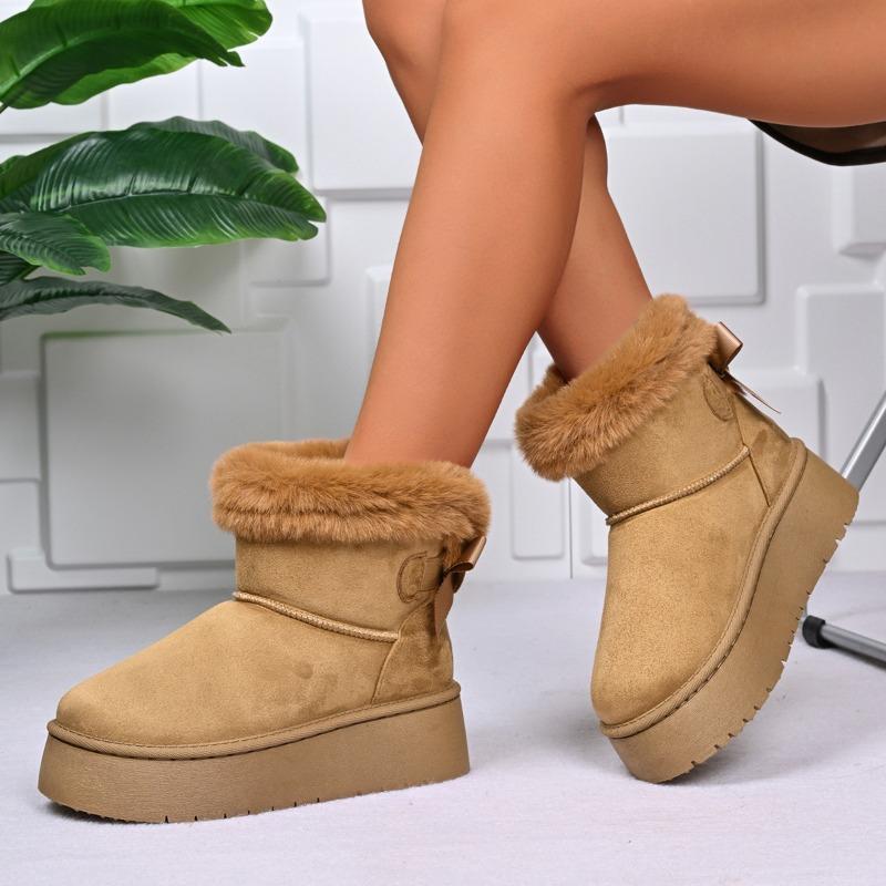 Fashion 2025 Winter Bow Pile Thick Cotton Boots Casual Thick Soled Mid-tube Snow Boots Outdoor Wear Resistant Women's Plush Boots
