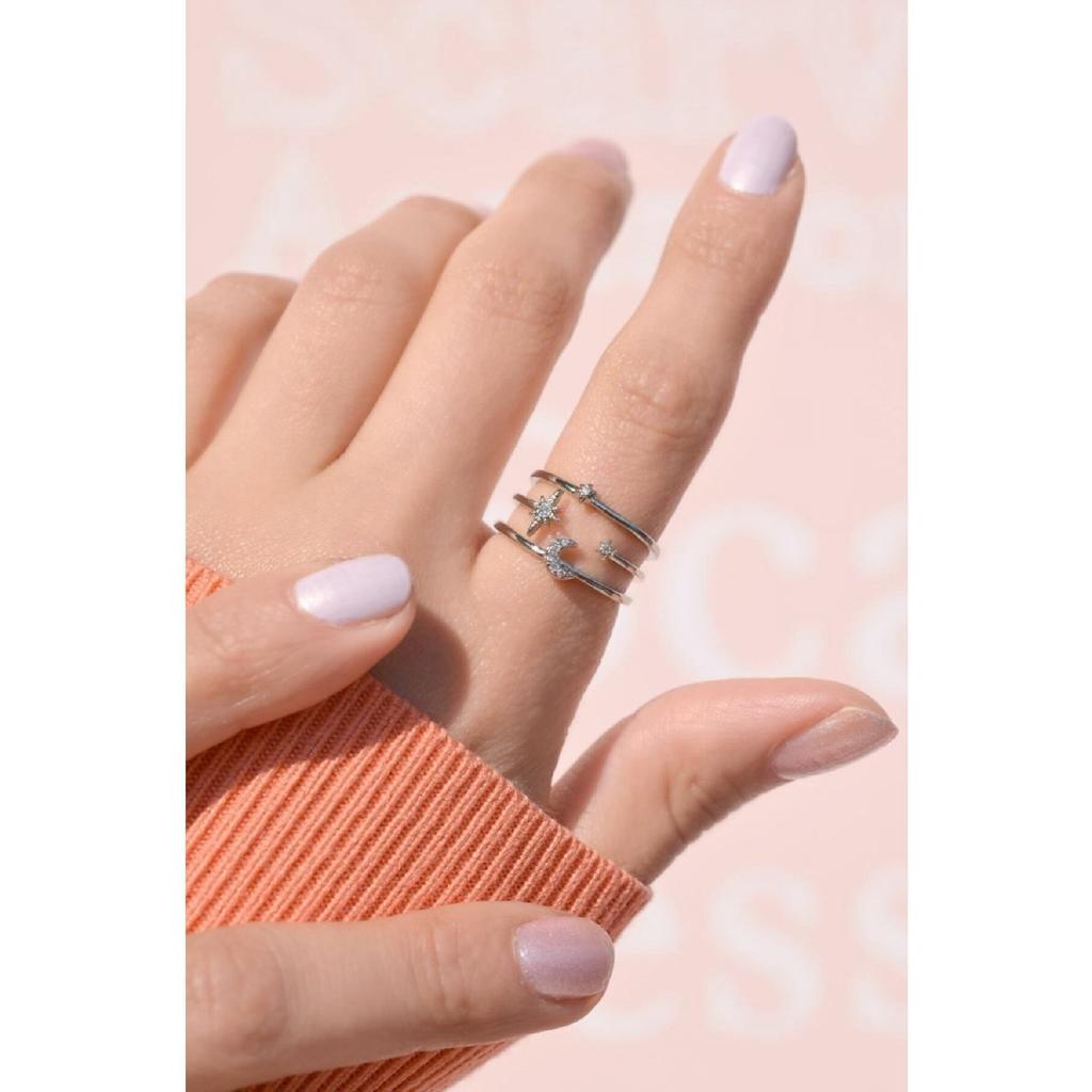 Moon And Star Detailed Ring Joint Ring