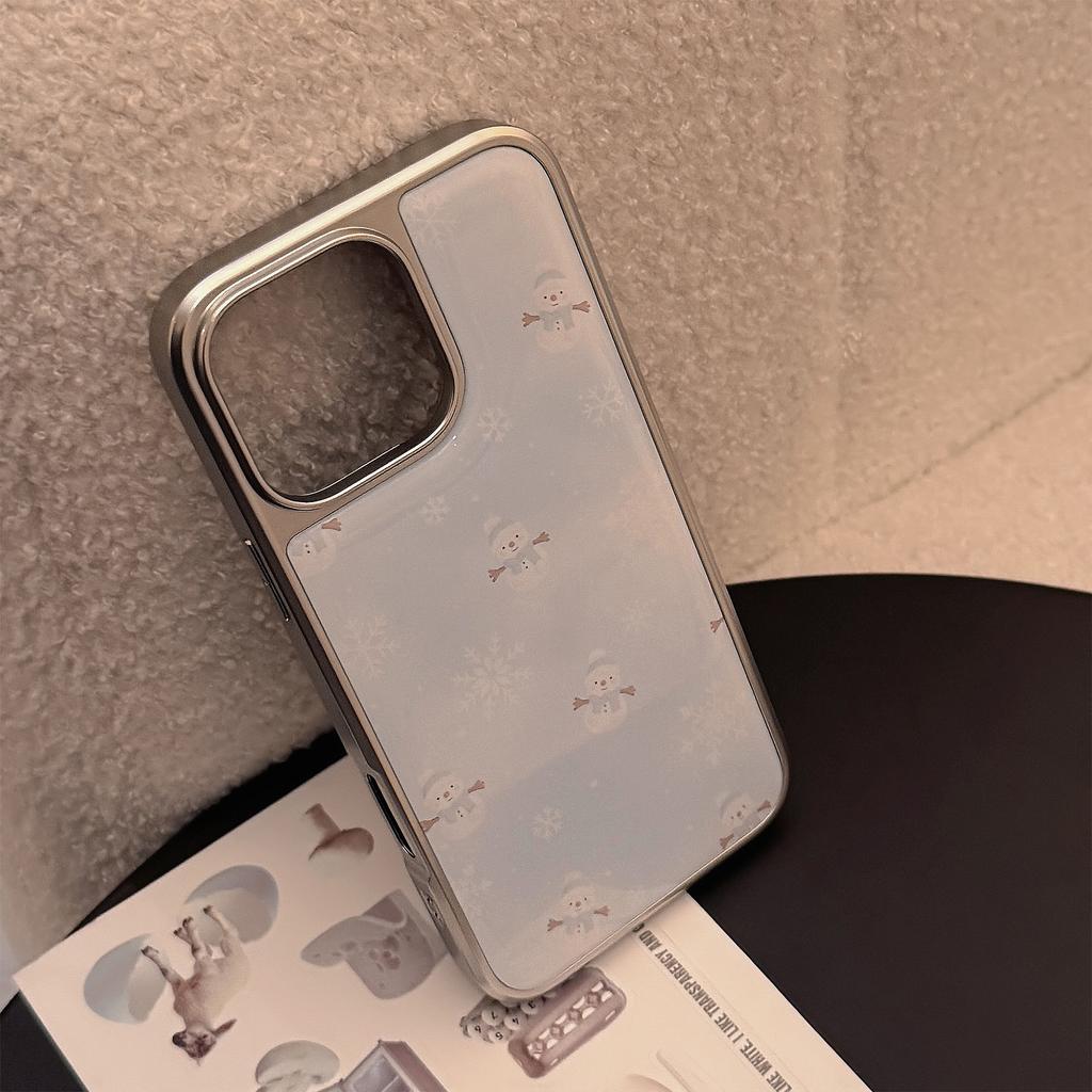 Electroplated Ins Snowman for 15pro Max Mobile Phone Case for Apple for IPhone16 Epoxy Snowflake 17 for Huawei 14