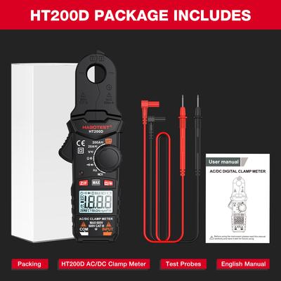 HABOTEST HT200D Digitales Zangenamperemeter, 2000 Zählt, True RMS NCV, 600 V Spannung, 200 A DCAC Strom