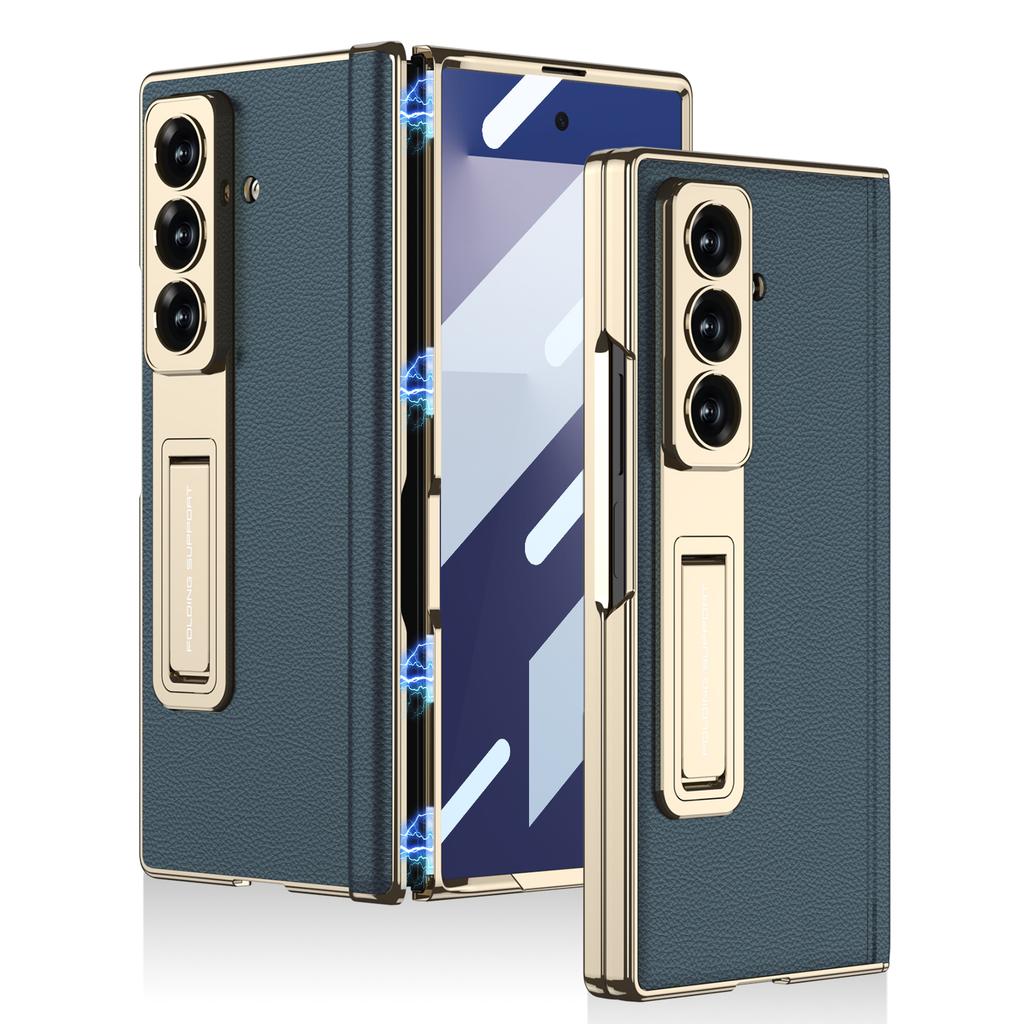 Custodia a Cerniera in Pelle Magnetica Per Samsung Galaxy Z Fold 7 6 Lusso Placcatura Supporto Copertura Vetro Schermo Anteriore Per Custodia Galaxy Z Fold7