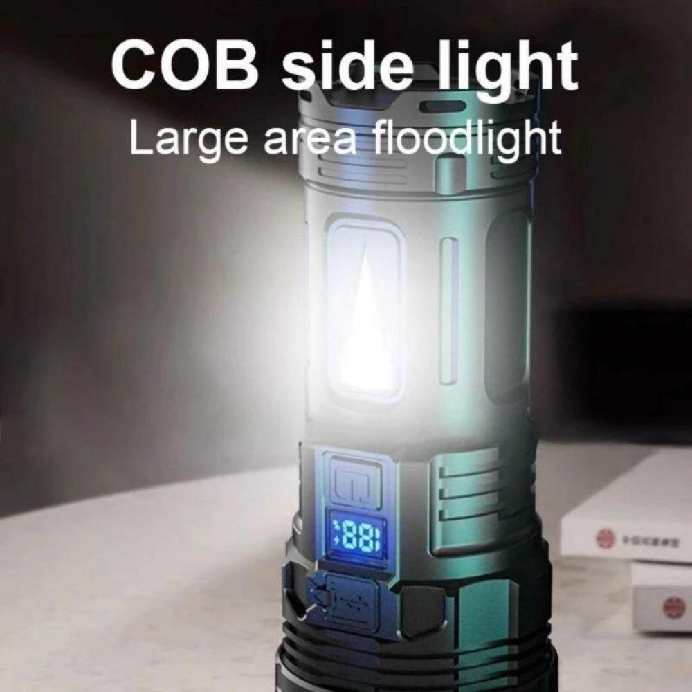 60W Bright Flashlight USB Rechargeable LED Flashlight High Power Strong Light Rechargeable Light 4 Modes Built In Battery
