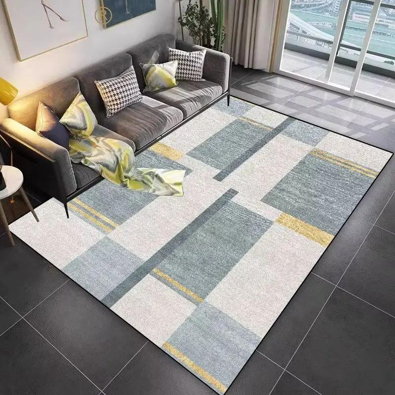 Modern Geometric Block Area Rug Crystal Velvet Living Room Carpet Non Slip Red Black Gray Pattern Bedroom Dining Floor