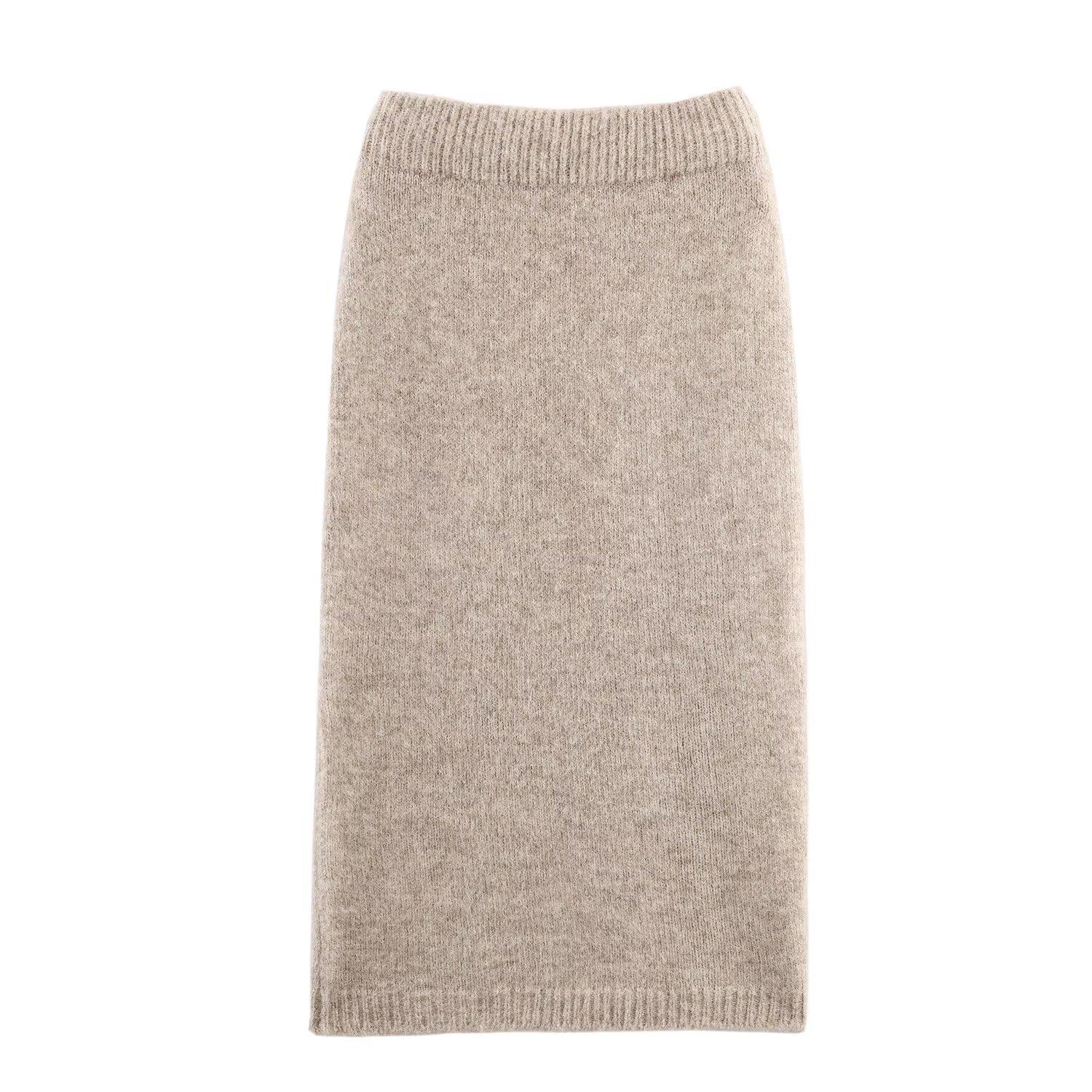 Women s Autumn/Winter Retro Jacquard Knit Cardigan with Belt + Knit Midi Skirt S