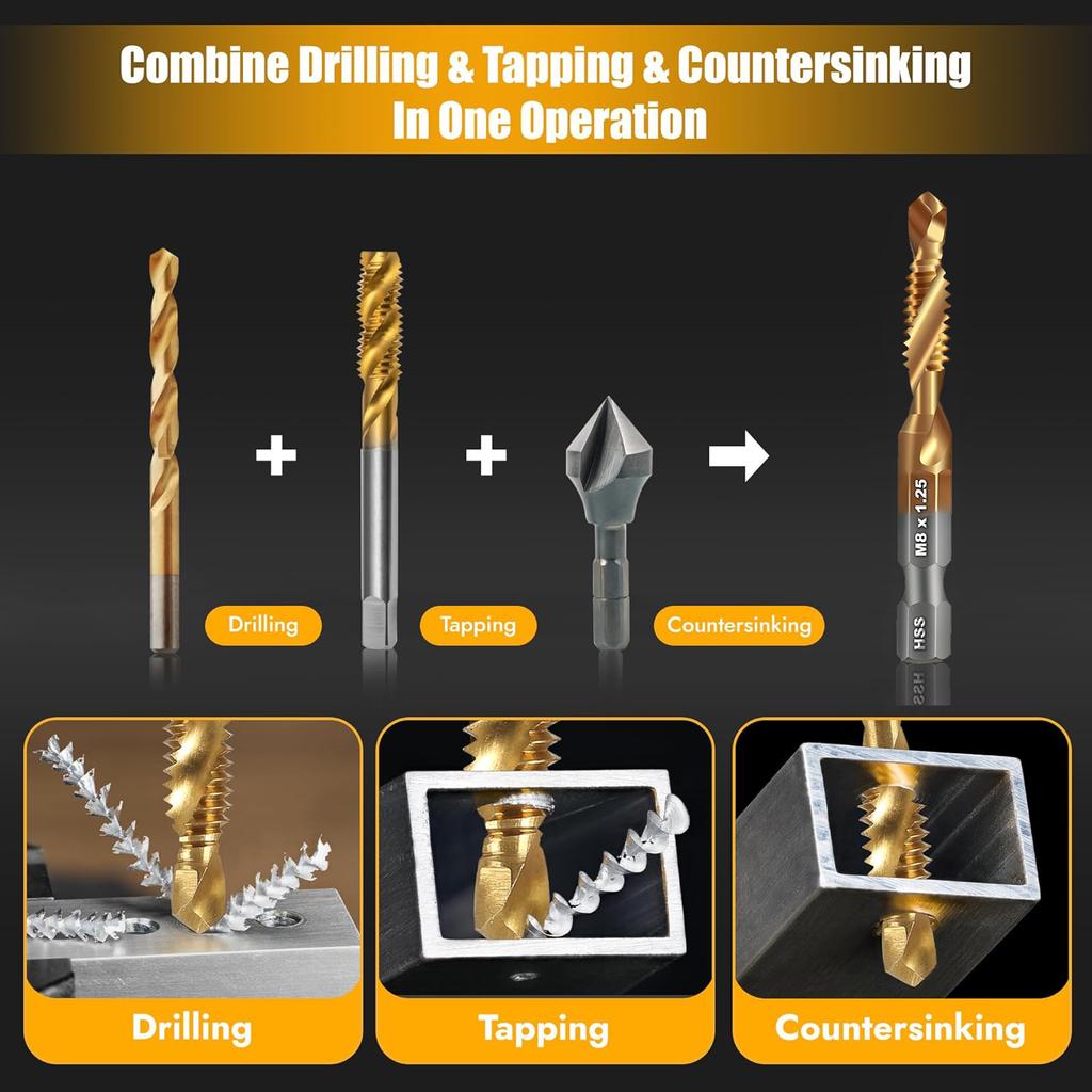AMR Hex Shank Titanium Plated HSS Screw Thread Metric Tap Drill Bits Screw Appliance Compound Tap M3 M4 M5 M6 M8 M10 Hand Tools