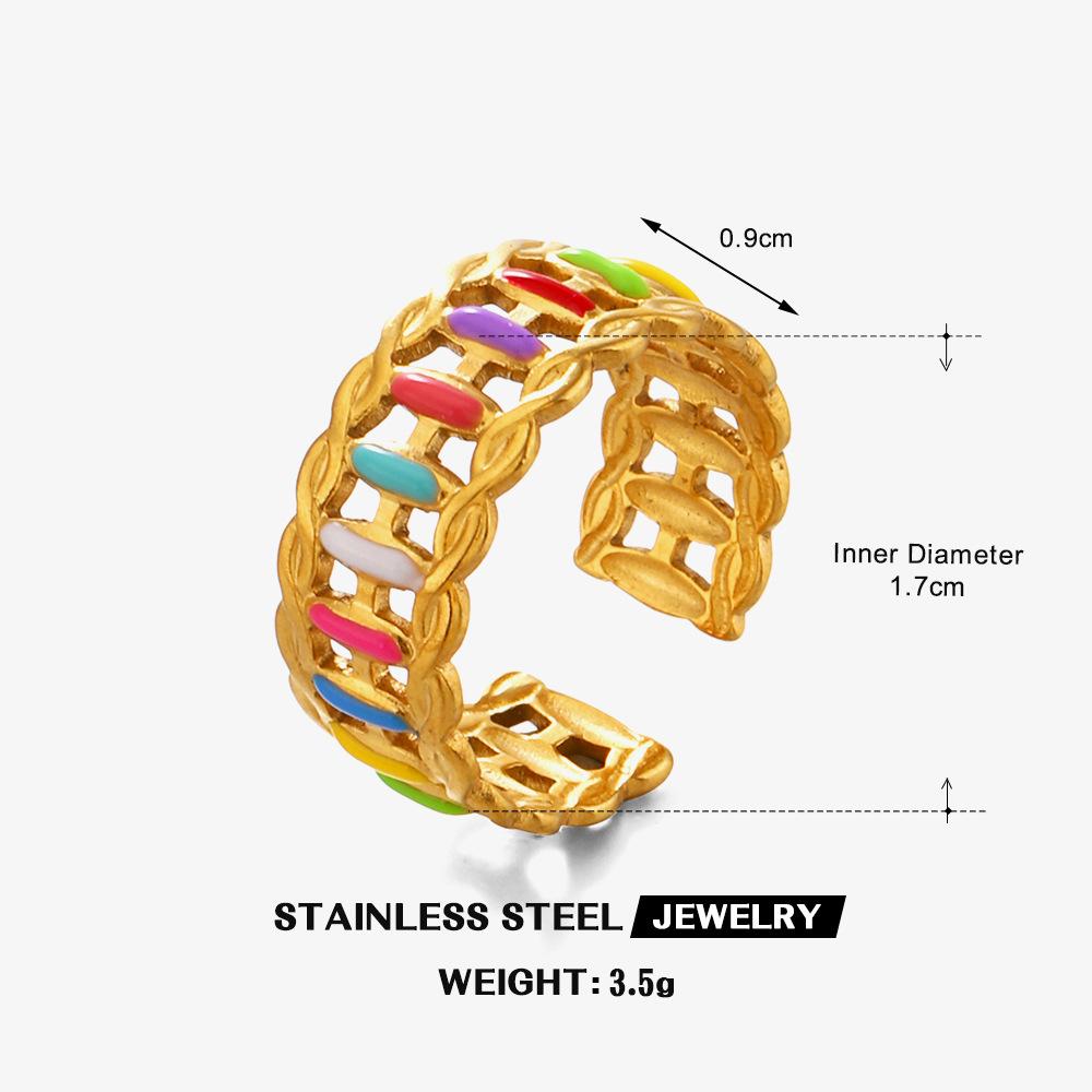 316L Edelstahl Emaillierter Blumenblattring für Damen Farbige Tropfglasur Serie Wasserfeste Ringe Luxuriöser Schmuck Geschenk