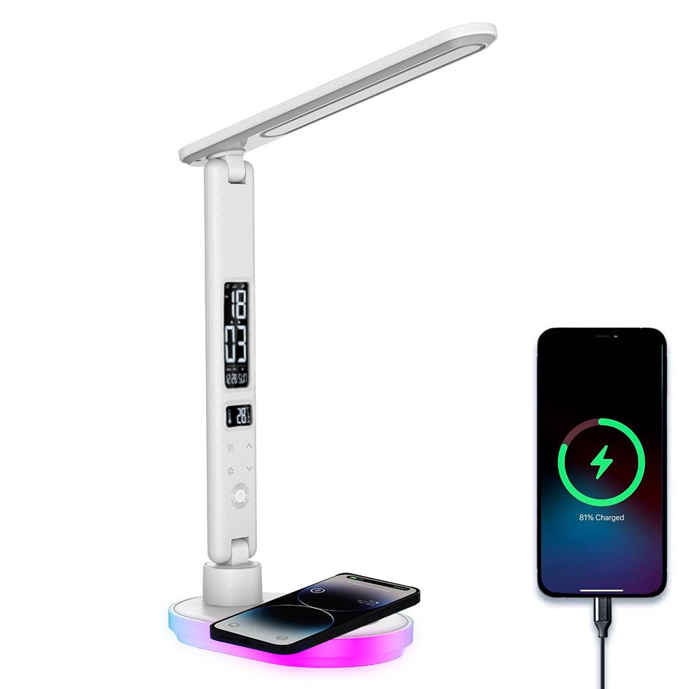 Multifunctional Desk Lamp Mobile Phone Wireless Fast Charging Colorful Ambient Light Alarm Clock Display Night Light Portable