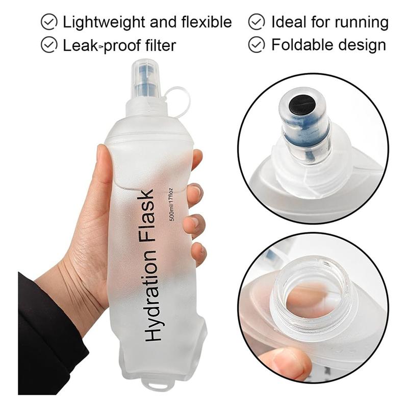 A44Z-500Ml Soft Flask,TPU Foldable Soft Water Bottle For Hydration Pack, Folding Water Bottle For Hiking Cycling Climbing