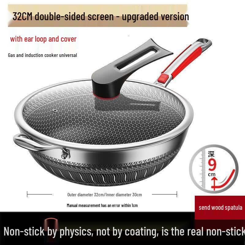 32cm Lightweight Honeycomb Stainless Steel Non-stick Wok