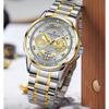 Luxury Gold Engraved Watch for Men Stainless Steel Waterproof Business Quartz Wristwatch with Date, Ideal Gift for Father's Day & Anniversaries